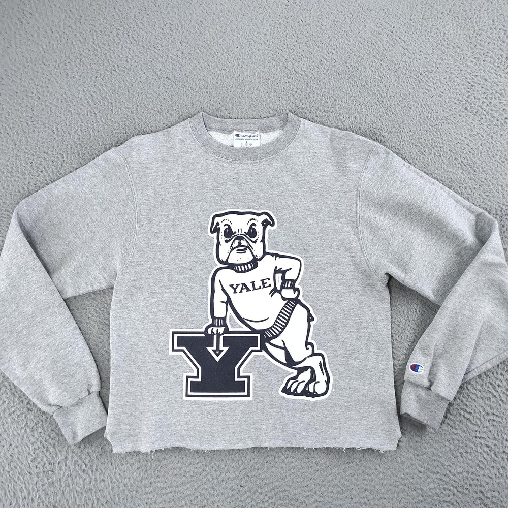 Yale Bulldogs Sweatshirt Womens Small Gray NCAA College Cropped Crewneck Fleece